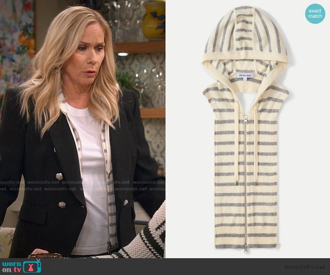 Veronica Beard Stripe Johnny Collar Open Stitch Sweater worn by Leanne Murphy (Leanne Morgan) on Leanne