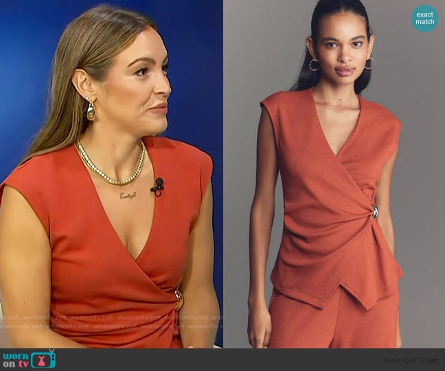 Maeve Hardware Wrap Top worn by Emily Orozco on Access Hollywood