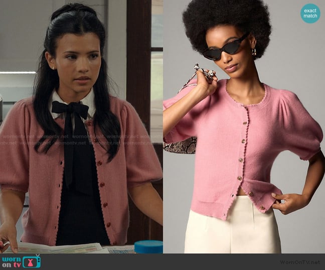 Maeve Puff Sleeve Cashmere Cardigan worn by Jackie Howard (Nikki Rodriguez) on My Life with the Walter Boys