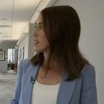 Maggie’s blue ruched sleeve blazer on Today