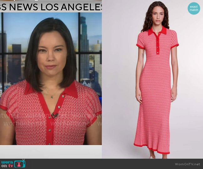Maje Herringbone knit maxi dress worn by Jo Ling Kent on CBS Mornings