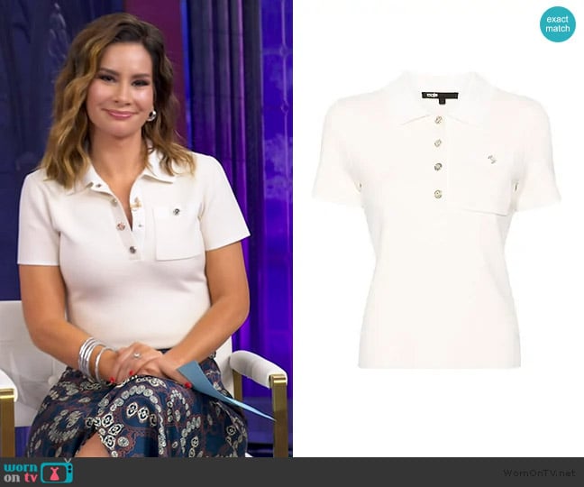 Maje Marniamy Two Tone Knit Top worn by Rebecca Jarvis on Good Morning America