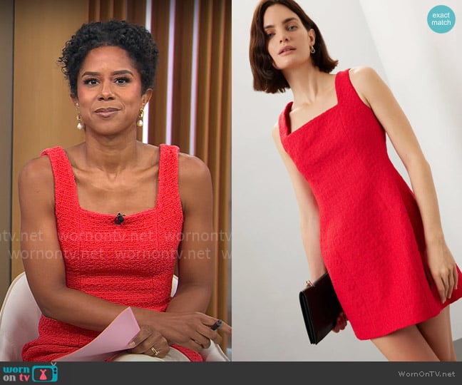 Maje Red Tweed Mini Dress worn by Adriana Diaz on CBS Mornings