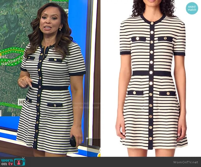 Maje Rib Knit Short Dress in Navy Ecru worn by Adelle Caballero on Today