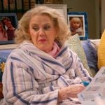 Mama Margaret’s stripe fleece robe on Leanne