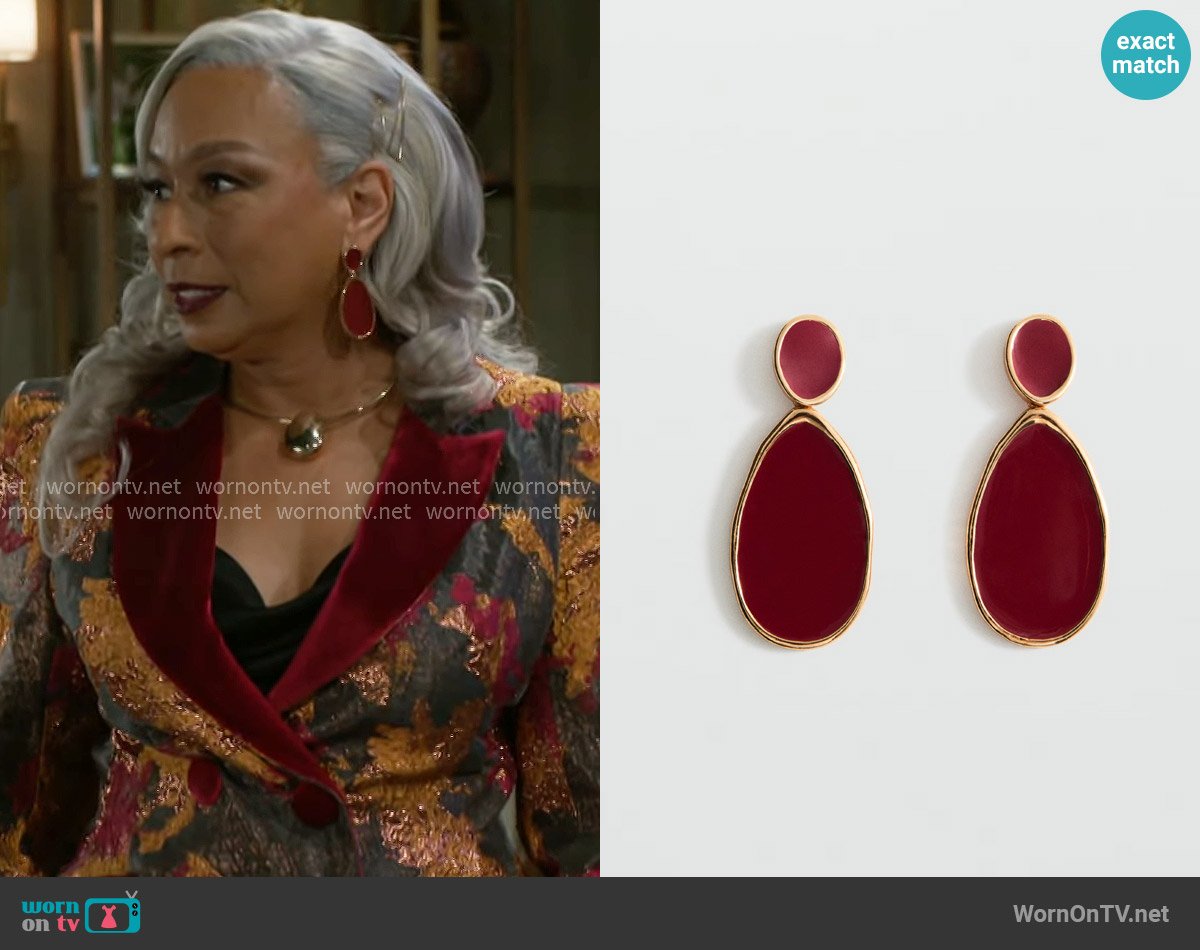 Mango Long beaded earrings worn by Anita Dupree (Tamara Tunie) on Beyond the Gates