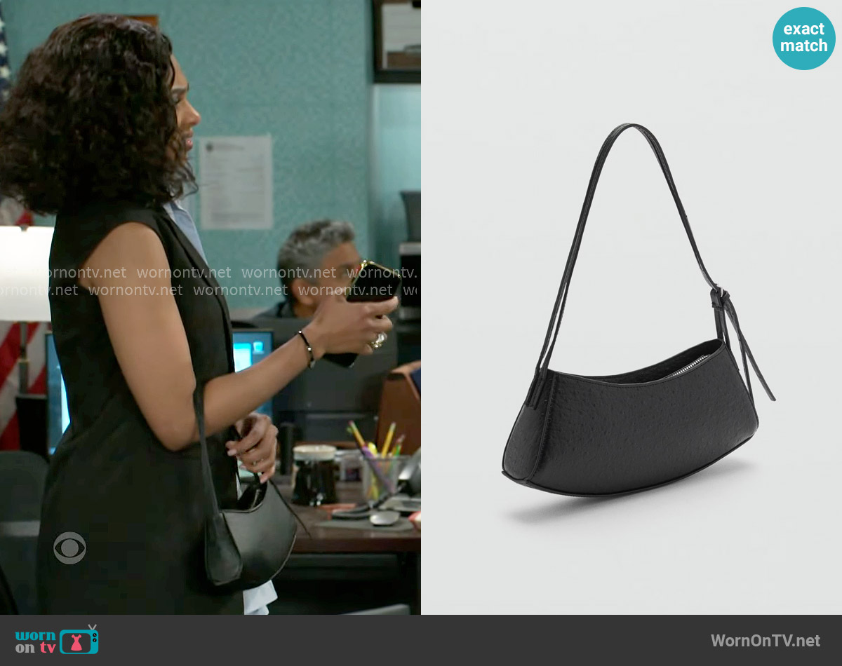 Mango Oval textured bag worn by Kat Richardson (Colby Muhammad) on Beyond the Gates