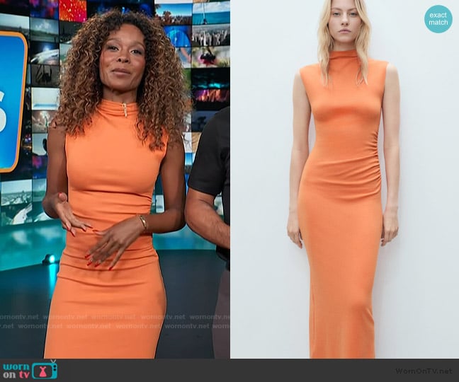 Mango Perkins Collar Draped Dress worn by Zuri Hall on Access Hollywood