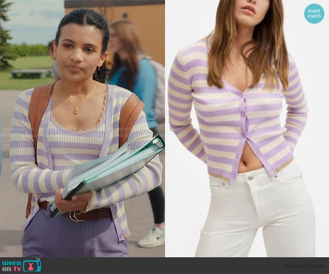 Mango Striped Ribbed Cardigan worn by Jackie Howard (Nikki Rodriguez) on My Life with the Walter Boys