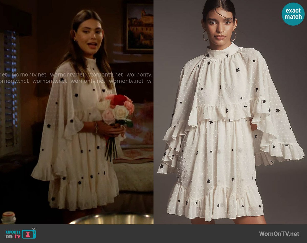 Electra’s white embroidered overlay dress on The Bold and the Beautiful
