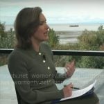 Margaret Brennan's green rib knit button front dress on CBS Mornings