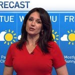 Maria’s red v-neck short sleeve dress on Today