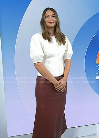 Maria Sharapova’s white top and brown leather skirt on Today