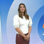 Maria Sharapova’s white top and brown leather skirt on Today