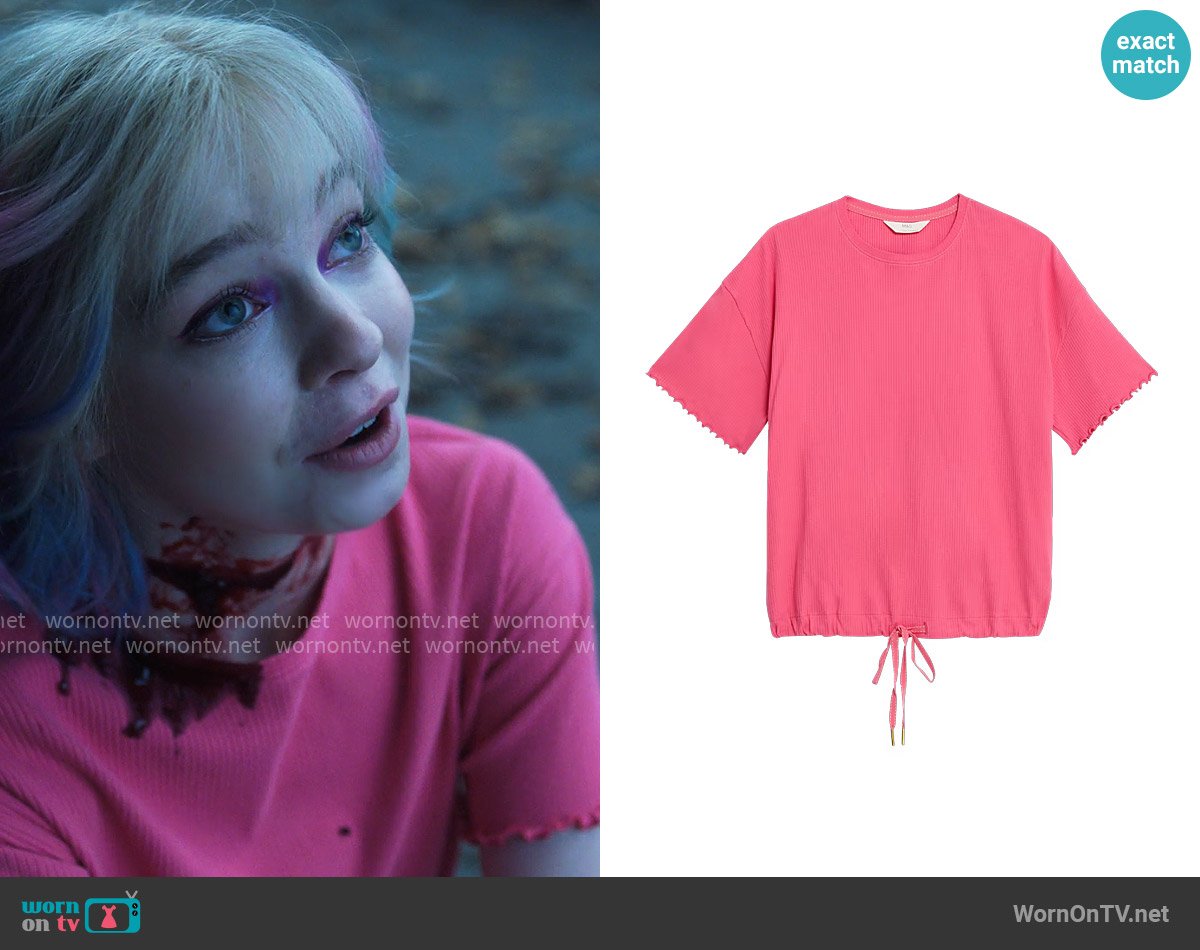 Marks and Spencer Cotton Rich Ribbed Drawstring Lounge Top worn by Enid Sinclair (Emma Myers) on Wednesday