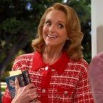 Mary’s red tweed cardigan on Leanne