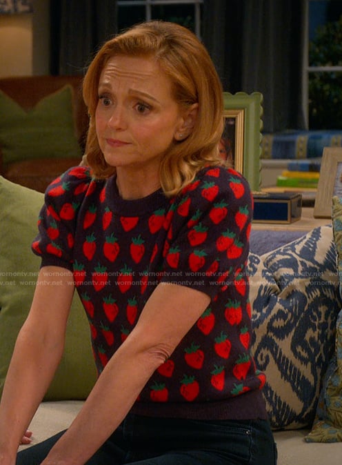 Mary’s strawberry print top on Leanne