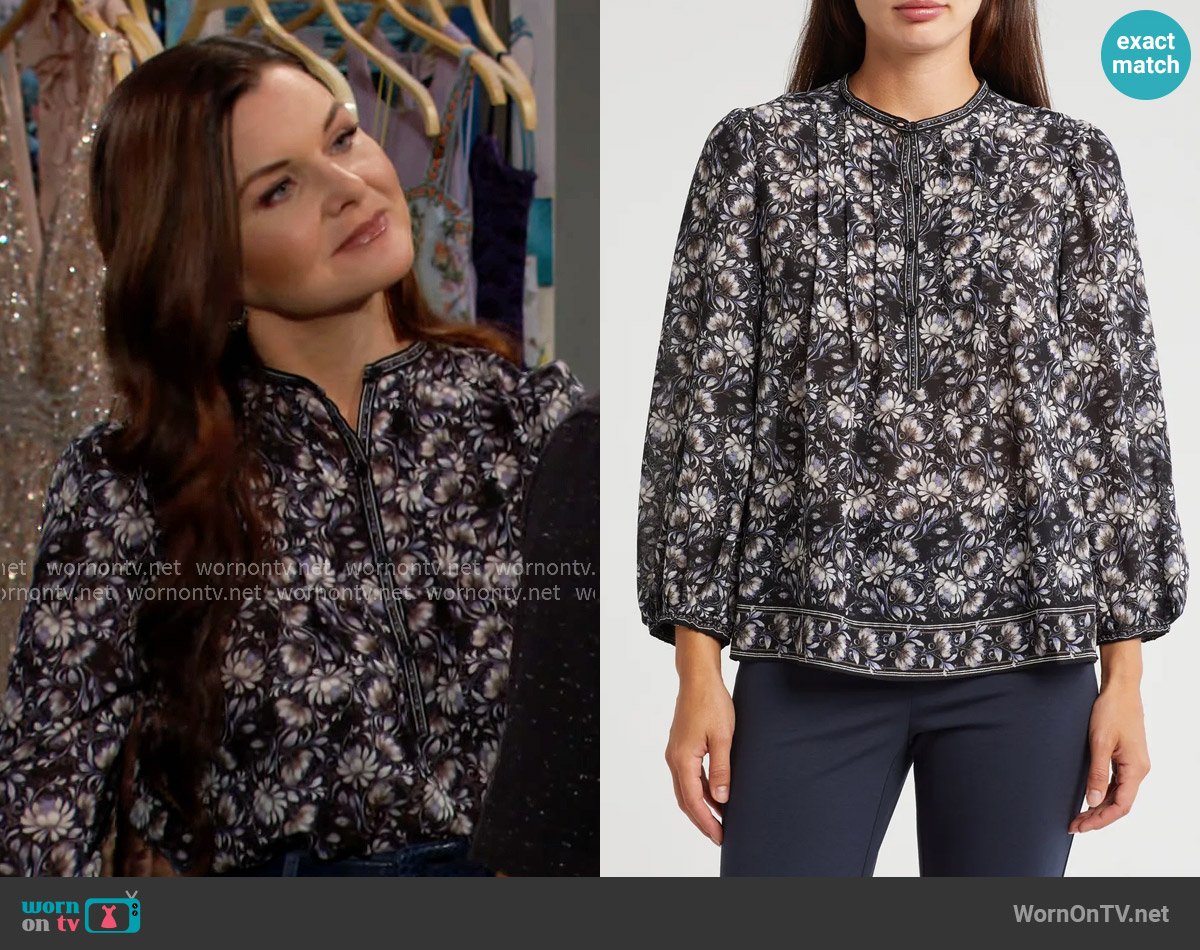 Max Studio Pintuck Balloon Sleeve Blouse worn by Katie Logan (Heather Tom) on The Bold and the Beautiful