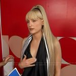 Meghan Trainor’s black side stripe mini dress on Access Hollywood