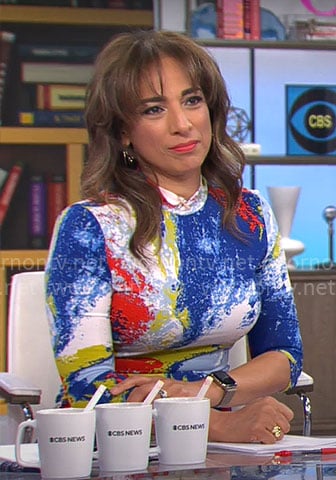 Michelle Miller’s marble print dress on CBS Mornings