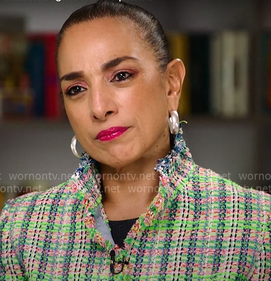 Michelle Miller's multi-color tweed jacket on CBS Mornings