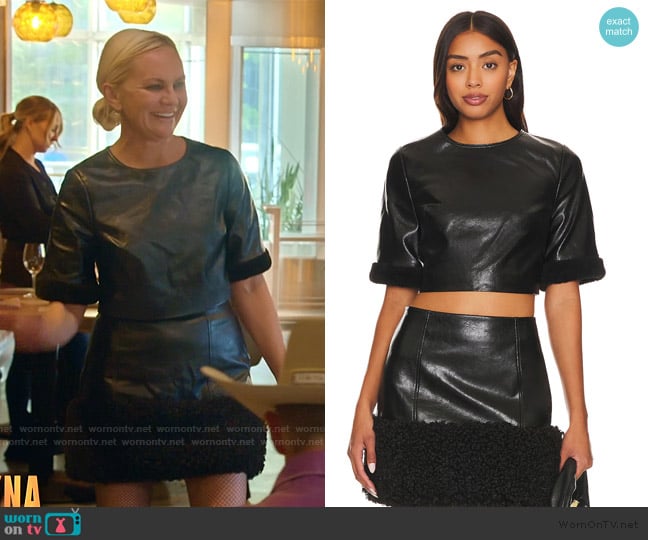 Milly Rainey Crinkled Faux Leather Top worn by Galyna Saltkovska on The McBee Dynasty Real American Cowboys