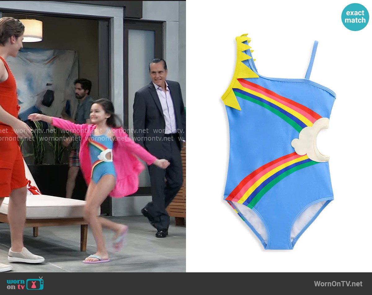 Mini Boden Appliqué Cutout One-Piece Swimsuit in Forget Me Not Blue Weather worn by Donna Corinthos (Scarlett Spears) on General Hospital