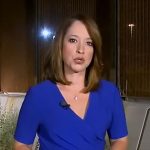 Mireya Villarreal’s blue faux-wrap dress on CBS Mornings