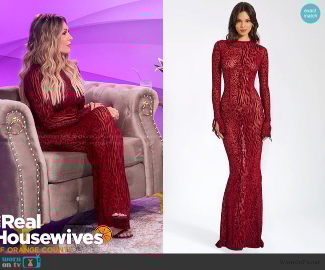 Miss Circle Waylynn Burnout Velvet Detail Mesh Backless Maxi Dress worn by Tamra Judge on The Real Housewives of Orange County