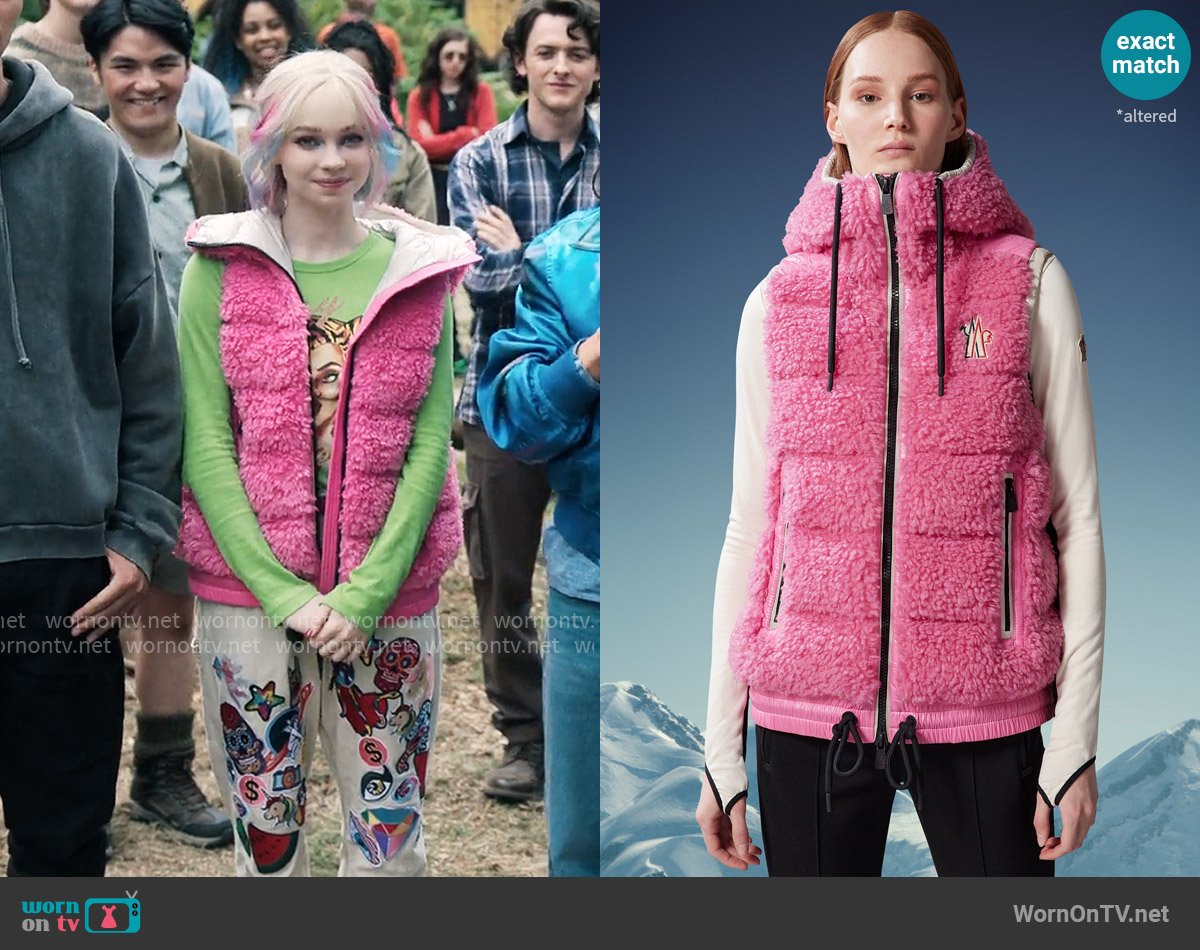 Moncler Grenoble Teddy Down Gilet worn by Enid Sinclair (Emma Myers) on Wednesday