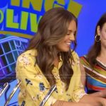 Monica Mangin’s yellow floral print shirt on Live with Kelly and Mark