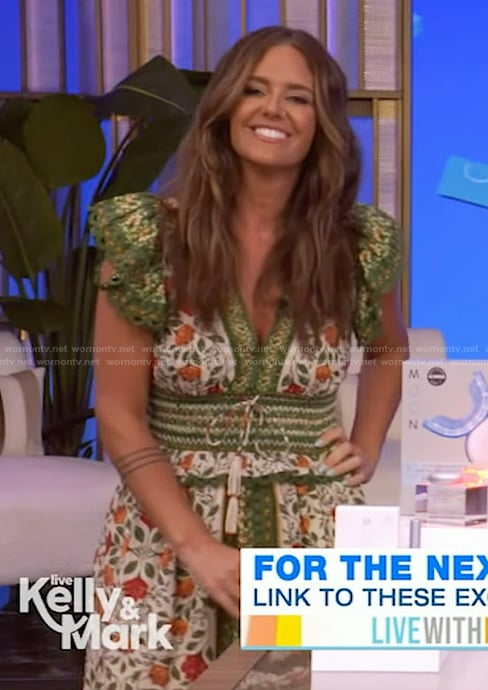 Monica Mangin’s floral lace trim midi dress on Live with Kelly and Mark