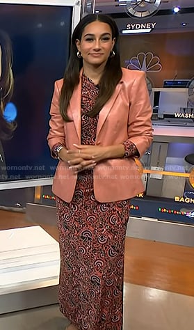 Morgan's pink print top and leather blazer on NBC News Daily