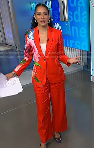 Morgan’s red floral blazer and pants on NBC News Daily