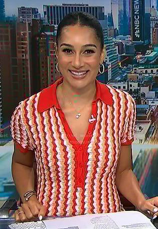 Morgan's red wavy stripe knit polo dress on NBC News Daily