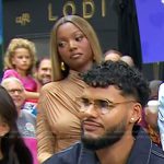 Chelley Bissainthe’s beige ruched one sleeve dress on Today