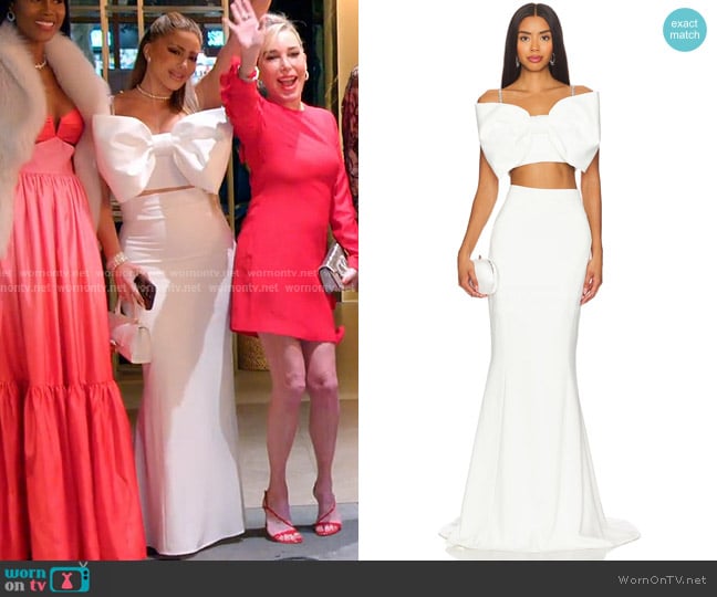 Nadine Merabi Structured Bow Top and Carolina Maxi Skirt worn by Larsa Pippen (Larsa Pippen) on The Real Housewives of Miami