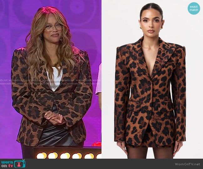Naked Wardrobe Suiting Power Shoulder Blazer in Leopard worn by Tyra Banks on Today