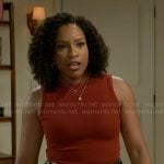 Naomi’s red knit tank top on Beyond the Gates