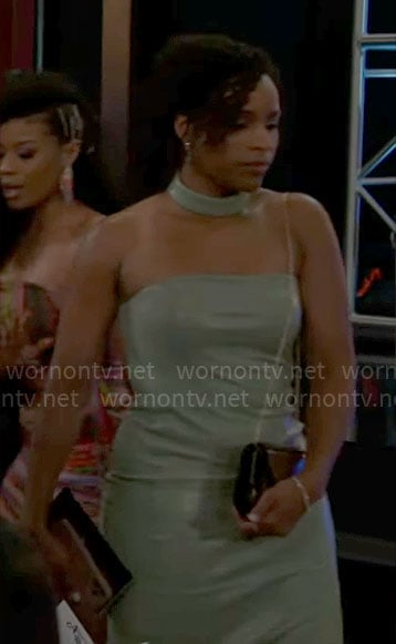 Naomi’s green leather dress on Beyond the Gates