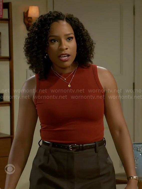 Naomi's red knit tank top on Beyond the Gates