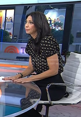 Natalie's black bee print puff sleeve blouse on Today