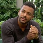 Nate’s black printed polo sweater on The Young and the Restless