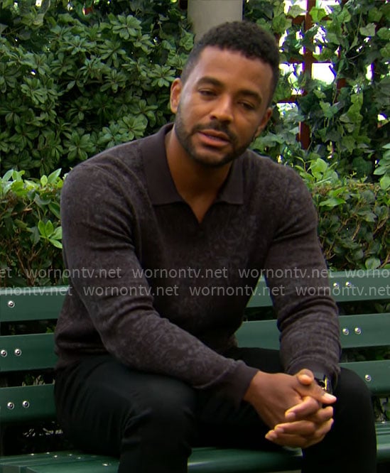 Nate's black printed polo sweater on The Young and the Restless