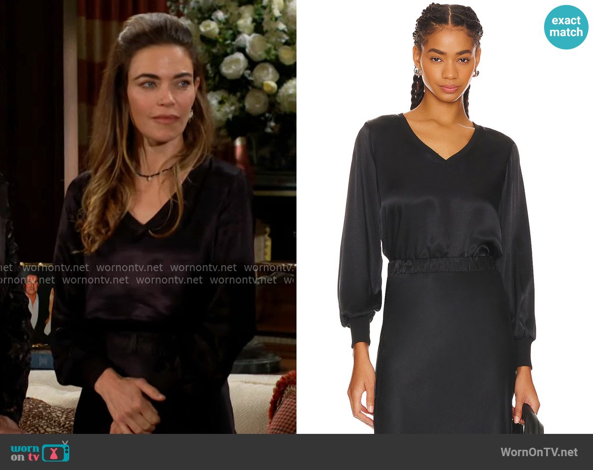 Nation Los Angeles Ayra Dressed Up V-neck worn by Victoria Newman (Amelia Heinle) on The Young and the Restless