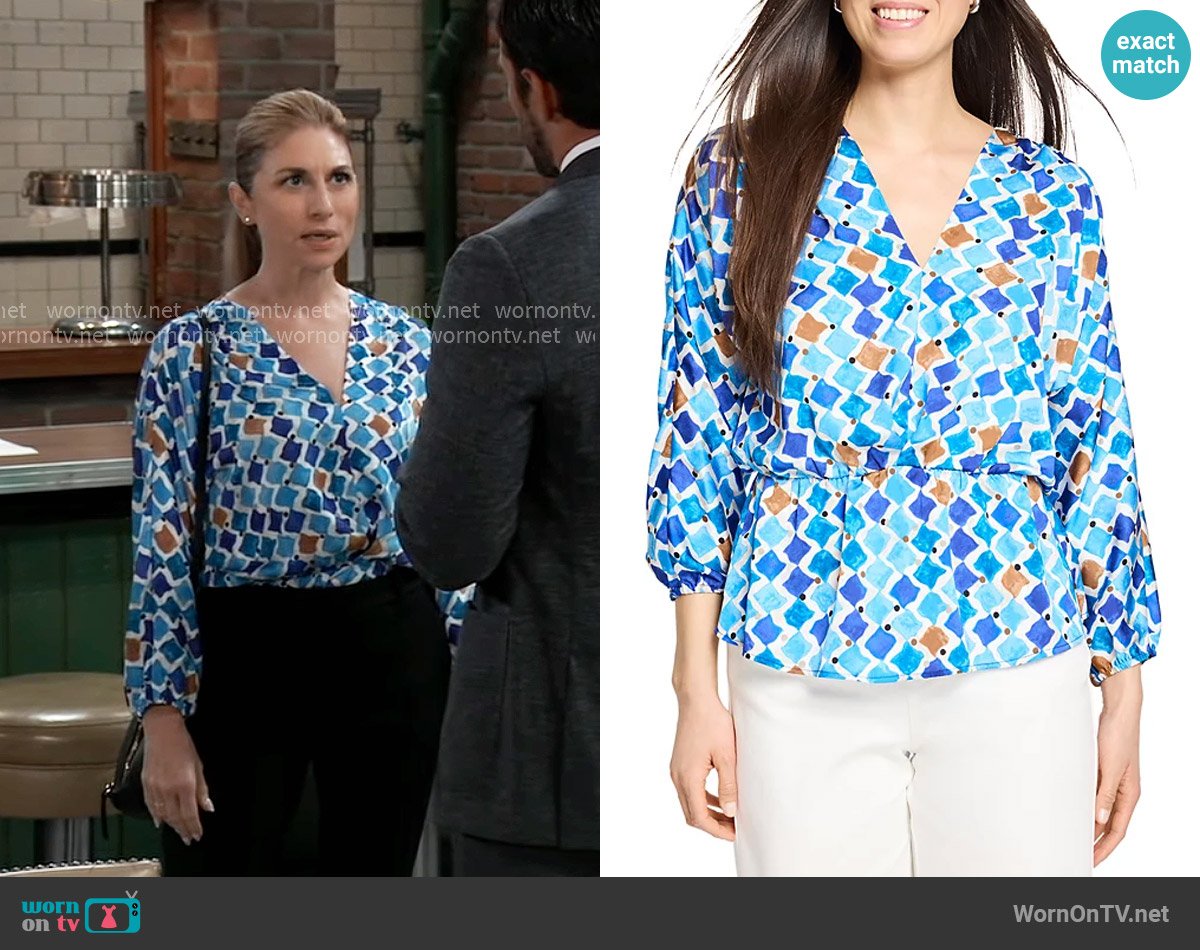 Nic + Zoe Sofia Mosaic Print Peplum Top worn by Eva Heran (Tessa Auberjonois) on General Hospital