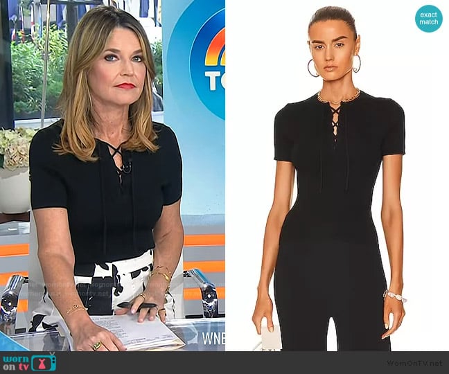 Nili Lotan Wells Lace Up Top worn by Savannah Guthrie on Today