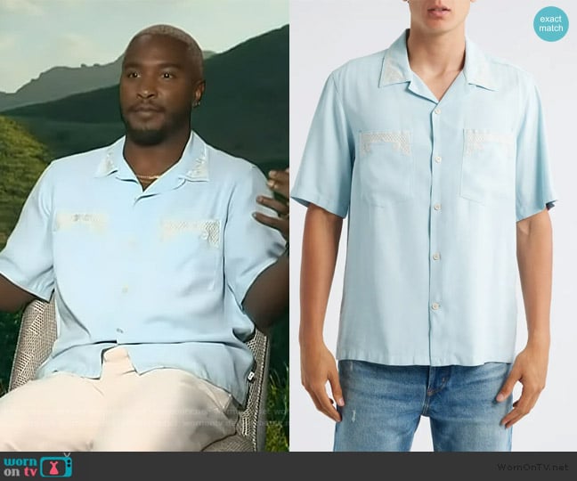 NN07 Julio Embroidered Button-Up Shirt worn by Scott Evans on Access Hollywood