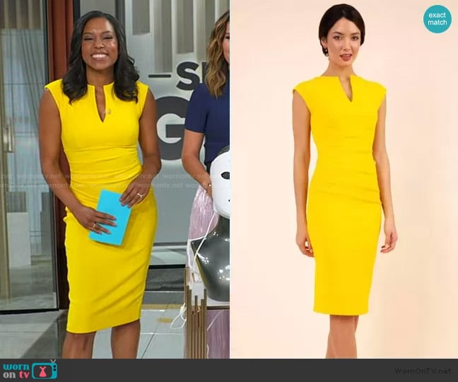 Nora Gardner Shira Dress in Saffron Yellow worn by Rachel Scott on Good Morning America
