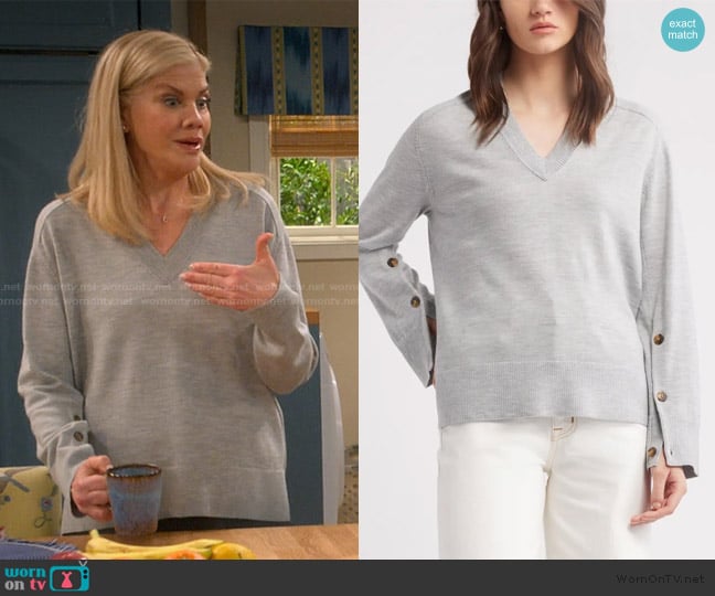 Nordstrom Button Detail Wool V-Neck Sweater worn by Carol (Kristen Johnston) on Leanne